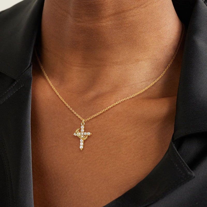 Robaice Upgraded Crown Cross Necklace for Women, 14K Gold Plated Crown Cross Pendant Necklace, Non-Tarnish Faith Jewelry for Women, Christian Religious Gifts for Her - Image 3